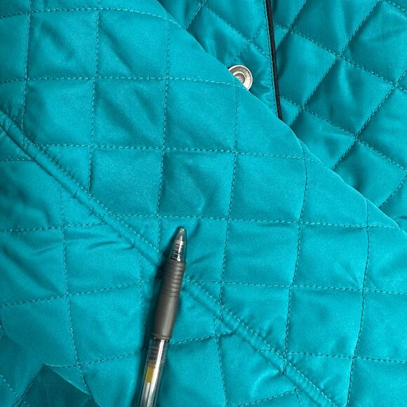 Studio Works Teal Diamond Quilted Field Jacket Coat Womens Petite Size Medium PM - Picture 8 of 12